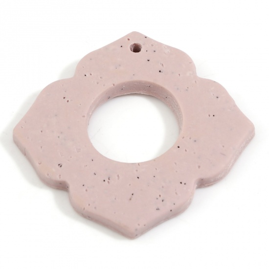 Picture of Polymer Clay Geometry Series Pendants Rhombus Pink Flower 4.1cm x 4.1cm, 2 PCs