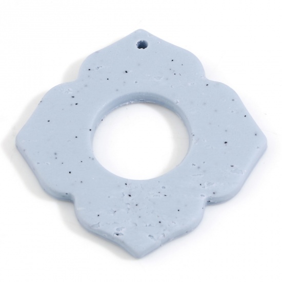 Picture of Polymer Clay Geometry Series Pendants Rhombus Blue Flower 4.1cm x 4.1cm, 2 PCs