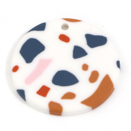 Picture of Polymer Clay Charms Round White Leopard Print 26mm Dia., 5 PCs