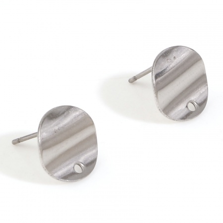 Picture of 304 Stainless Steel Ear Post Stud Earring With Loop Connector Accessories Round Silver Tone 12mm Dia., 10 PCs