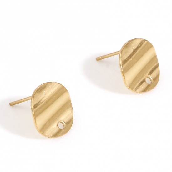 304ステンレス鋼 イヤポストスタッドピアス ループコネクター付きアクセサリー 円形 18Kゴールドメッキ 12mm直径、 10 個 の画像