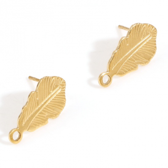 304ステンレス鋼 イヤポストスタッドピアス ループコネクター付きアクセサリー 羽 18Kゴールドメッキ 18.5mm x 10mm、 10 個 の画像