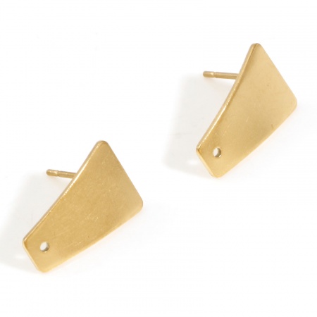 Picture of 304 Stainless Steel Ear Post Stud Earring With Loop Connector Accessories Trapezoid 18K Gold Plated 16mm x 10.5mm, 10 PCs
