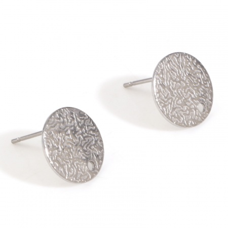 Picture of 304 Stainless Steel Ear Post Stud Earring With Loop Connector Accessories Round Silver Tone 12mm Dia., 10 PCs