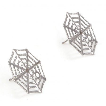 Picture of 304 Stainless Steel Ear Post Stud Earring For DIY Jewelry Making Accessories Halloween Cobweb Silver Tone 22mm x 22mm, Post/ Wire Size: (21 gauge), 10 PCs