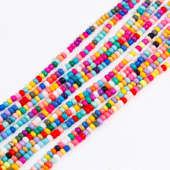 Picture of Glass Beads For DIY Charm Jewelry Making Cylinder At Random Mixed Color About 3mm x 2mm, Hole: Approx 0.6mm, 40cm(15 6/8") long, 1 Strand (Approx 190 - 200 PCs/Strand)