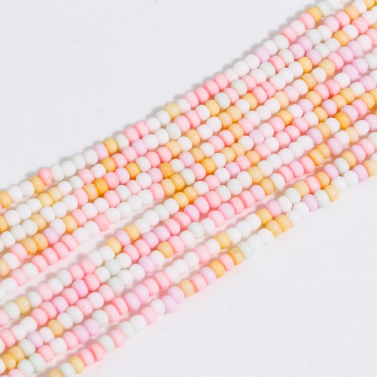 Immagine di Vetro Perline per la Creazione di Gioielli con Ciondoli Fai-da-te Cilindrico A Colori Misti Casuali Smerigliato Circa 3mm x 2mm, Foro: Circa 0.6mm, lunghezza: 40cm 1 Filo （Circa 190 - 200 Pezzi/Treccia)