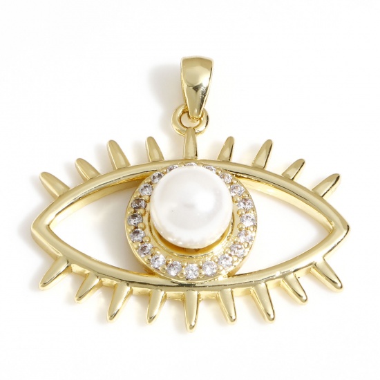 Imagen de 1 Unidad Latón Religión Colgantes Charms Ojo 18K Oro Real Chapado Ojo de la Providencia/Ojo que Todo lo Ve Acrílico Imitación de Perla Claro Circón Artificial 26.5mm x 25mm