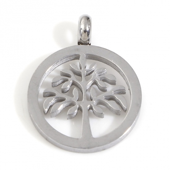 Immagine di 2 Pz 304 Acciaio Inossidabile Charms Tondo Tono Argento Albero di Vita Filigrana 17mm x 13mm