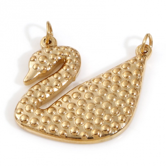 Immagine di 304 Acciaio Inossidabile Pendenti Charms Connettori Cigno Oro Placcato Polka Dot Con Anello 27mm x 25mm, 1 Pz
