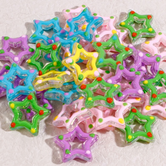 Immagine di Acrilato Galassia Perline per la Creazione di Gioielli con Ciondoli Fai-da-te A Colori Misti Casuali Stella a Cinque Punte Smalto Circa 27mm x 25mm, Foro: Circa 1.8mm, 10 Pz