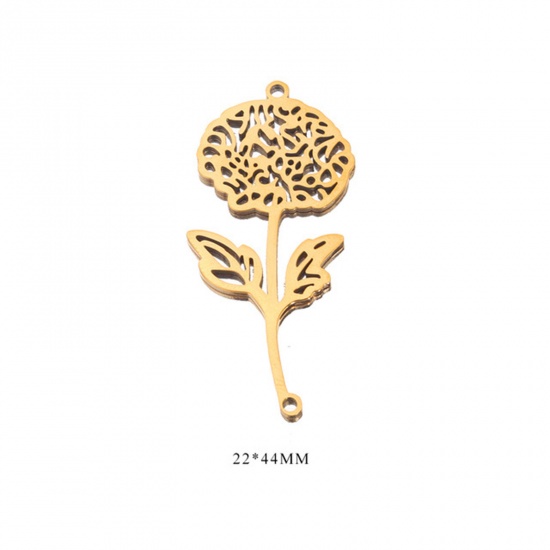 Picture of 2 PCs 304 Stainless Steel Birth Month Flower Connectors Charms Pendants 18K Gold Plated November 22mm x 44mm