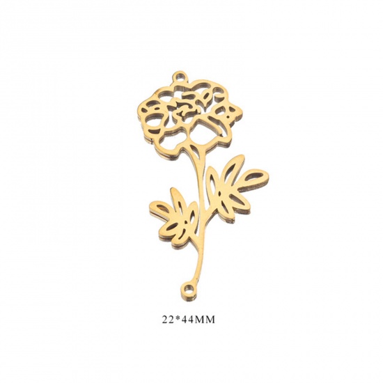Picture of 2 PCs 304 Stainless Steel Birth Month Flower Connectors Charms Pendants 18K Gold Plated October 22mm x 44mm