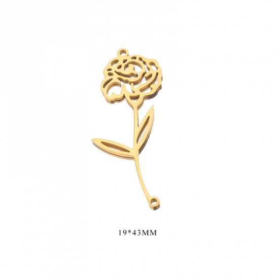 Picture of 2 PCs 304 Stainless Steel Birth Month Flower Connectors Charms Pendants 18K Gold Plated January 19mm x 43mm