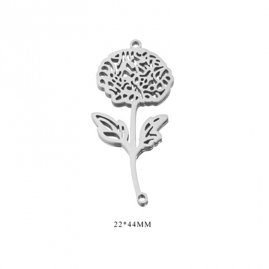Picture of 304 Stainless Steel Birth Month Flower Connectors Charms Pendants Silver Tone November 22mm x 44mm, 2 PCs