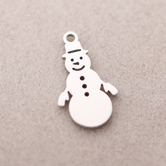 Picture of 304 Stainless Steel Charms Silver Tone Christmas Snowman 11mm x 19mm, 3 PCs