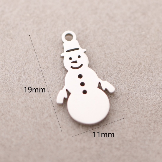 Picture of 304 Stainless Steel Charms Silver Tone Christmas Snowman 11mm x 19mm, 3 PCs