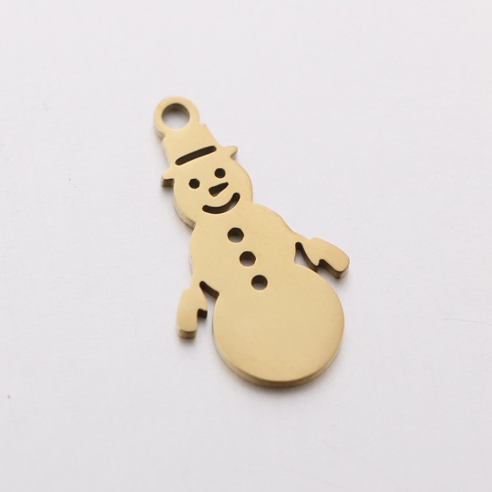 Picture of 304 Stainless Steel Charms Gold Plated Christmas Snowman 11mm x 19mm, 3 PCs