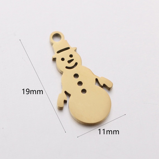 Picture of 304 Stainless Steel Charms Gold Plated Christmas Snowman 11mm x 19mm, 3 PCs