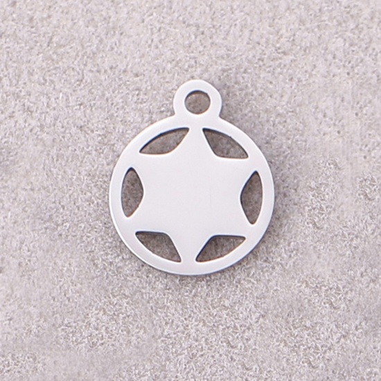Picture of 304 Stainless Steel Charms Silver Tone Round Star 13mm x 19mm, 3 PCs