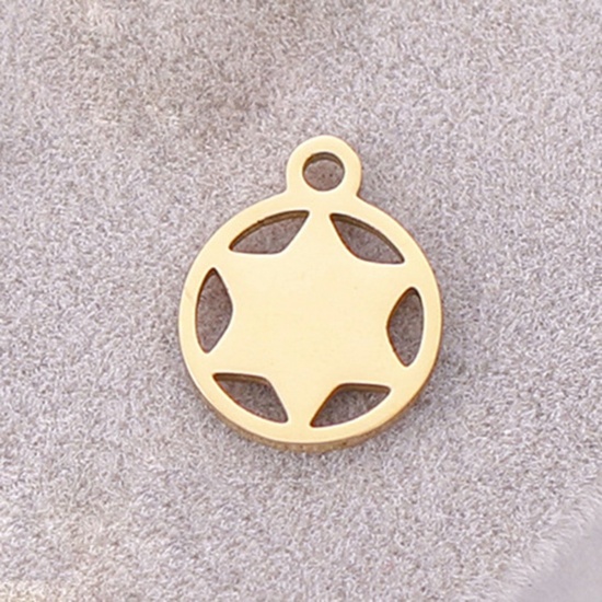 Picture of 304 Stainless Steel Charms Gold Plated Round Star 13mm x 19mm, 3 PCs