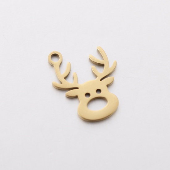 Picture of 304 Stainless Steel Charms Gold Plated Pere David's Deer 13mm x 16mm, 3 PCs
