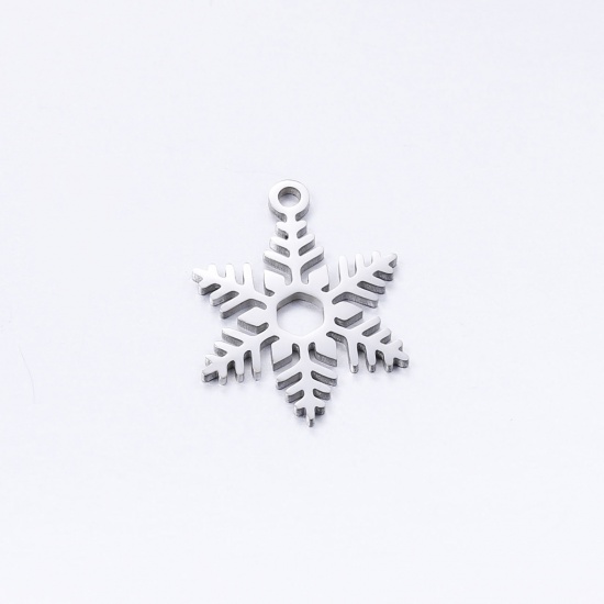 Picture of 304 Stainless Steel Charms Silver Tone Christmas Snowflake 14mm x 19mm, 3 PCs