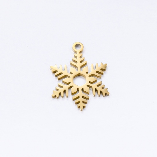 Picture of 304 Stainless Steel Charms Gold Plated Christmas Snowflake 14mm x 19mm, 3 PCs