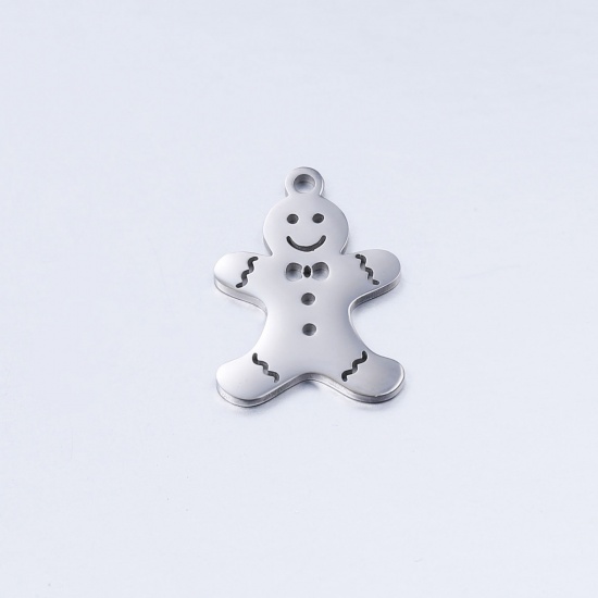 Picture of 304 Stainless Steel Charms Silver Tone Christmas Snowman 13mm x 19mm, 3 PCs