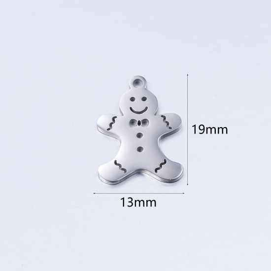 Picture of 304 Stainless Steel Charms Silver Tone Christmas Snowman 13mm x 19mm, 3 PCs