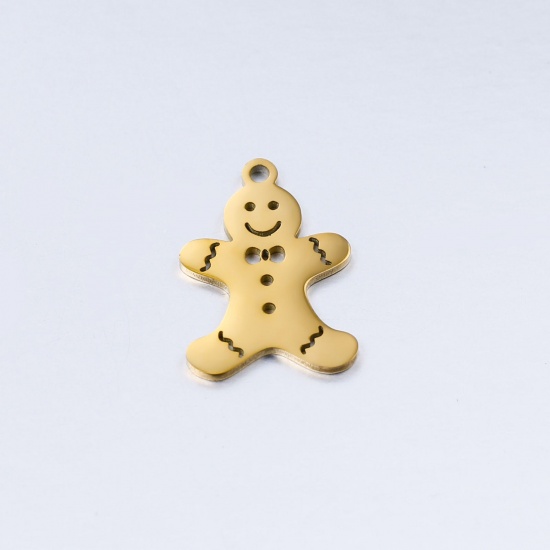 Picture of 304 Stainless Steel Charms Gold Plated Christmas Snowman 13mm x 19mm, 3 PCs