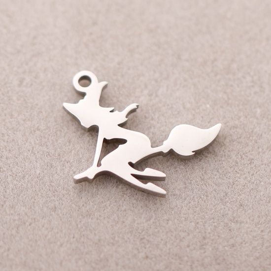 Picture of 304 Stainless Steel Charms Silver Tone Halloween Witch 17mm x 18mm, 3 PCs