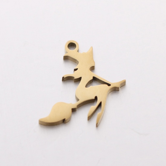 Picture of 304 Stainless Steel Charms Gold Plated Halloween Witch 13mm x 19mm, 3 PCs