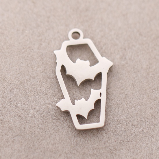 Picture of 304 Stainless Steel Charms Silver Tone Halloween Bat Animal Halloween Tombstone 11mm x 19mm, 3 PCs