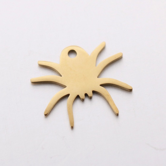 Picture of 304 Stainless Steel Charms Gold Plated Halloween Spider Animal 17mm x 15mm, 3 PCs
