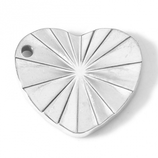 Immagine di 304 Acciaio Inossidabile San Valentino Charms Cuore Tono Argento goffratura 19mm x 17mm, 2 Pz
