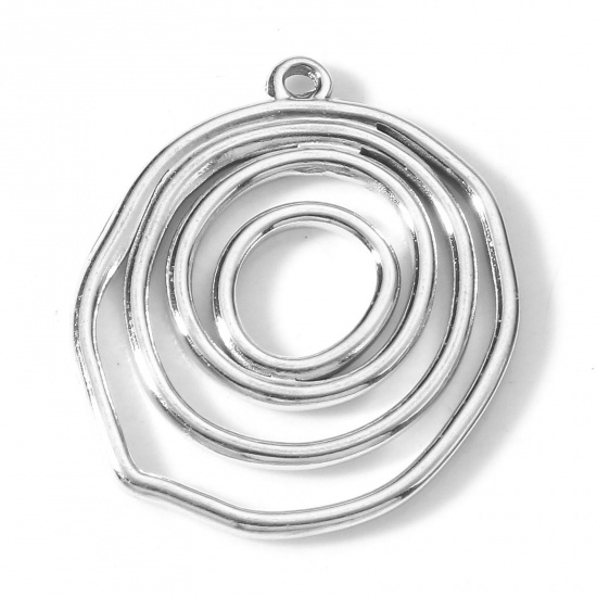 Picture of 304 Stainless Steel Geometry Series Charms Silver Tone Circle Ring Hollow 29mm x 25mm, 2 PCs