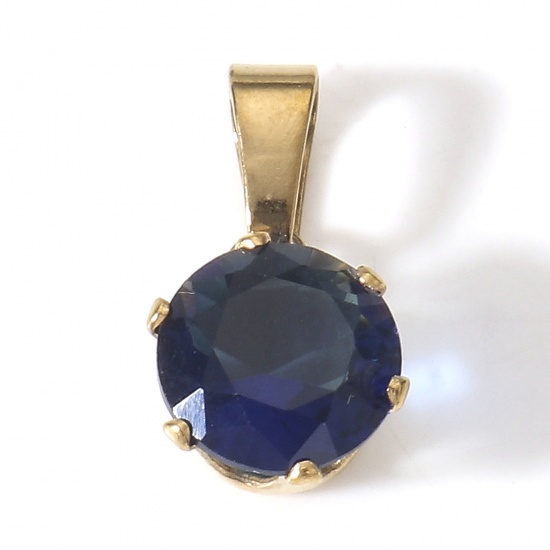 Immagine di 2 Pz Placcatura Sottovuoto PVD Ecologica 304 Acciaio Inossidabile Ciondoli Pendenti Tondo Placcato Oro 18K Blu Marino Strass 17mm x 8mm