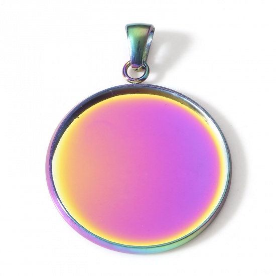 Picture of Eco-friendly PVD Vacuum Plating 304 Stainless Steel Disc Charms Rainbow Color Plated Round (Fits 25mm Dia.) 3.6cm x 2.7cm, 5 PCs