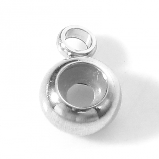 Immagine di 304 Acciaio Inossidabile Perline Distanziali con Anima in Gomma per Gioielli Fai-da-te che Fanno Risultati Tondo Tono Argento 9mm x 6mm, Buco:Circa 2mm, 5 Pz