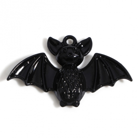 Bild von Zinklegierung Halloween Anhänger Schwarz Halloween Fledermaus 4cm x 2.6cm, 10 Stück