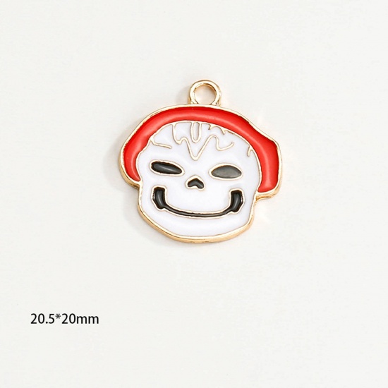 Picture of Zinc Based Alloy Halloween Charms KC Gold Plated Multicolor Skull Enamel 21mm x 20.5mm, 10 PCs