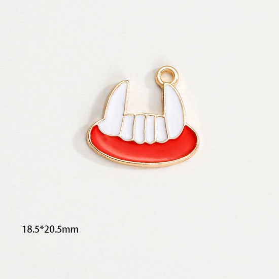 Picture of Zinc Based Alloy Halloween Charms KC Gold Plated Multicolor Tooth Enamel 21mm x 19mm, 10 PCs