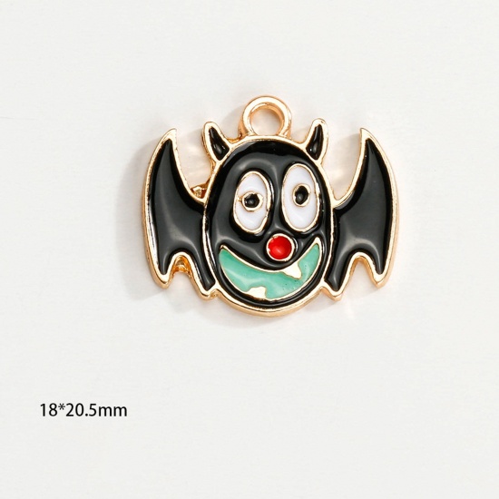 Picture of Zinc Based Alloy Halloween Charms KC Gold Plated Multicolor Halloween Bat Animal Enamel 20.5mm x 18mm, 10 PCs