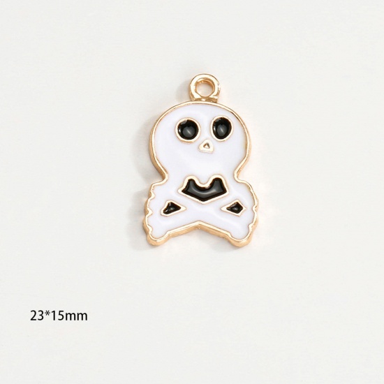 Picture of Zinc Based Alloy Halloween Charms KC Gold Plated Multicolor Skeleton Skull Enamel 23mm x 15mm, 10 PCs