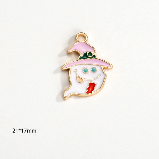 Picture of Zinc Based Alloy Halloween Charms KC Gold Plated Multicolor Halloween Ghost Enamel 22mm x 18mm, 10 PCs