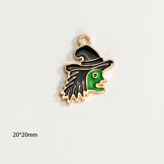 Picture of Zinc Based Alloy Halloween Charms KC Gold Plated Multicolor Halloween Witch Enamel 22mm x 19mm, 10 PCs