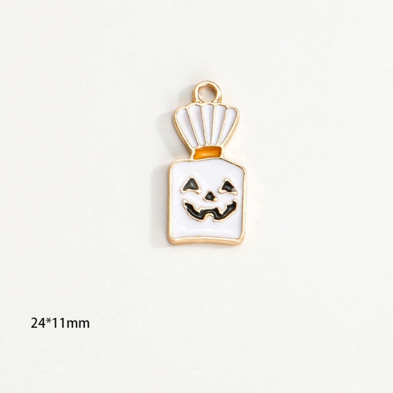 Picture of Zinc Based Alloy Halloween Charms KC Gold Plated Multicolor Candy Enamel 24mm x 11.5mm, 10 PCs