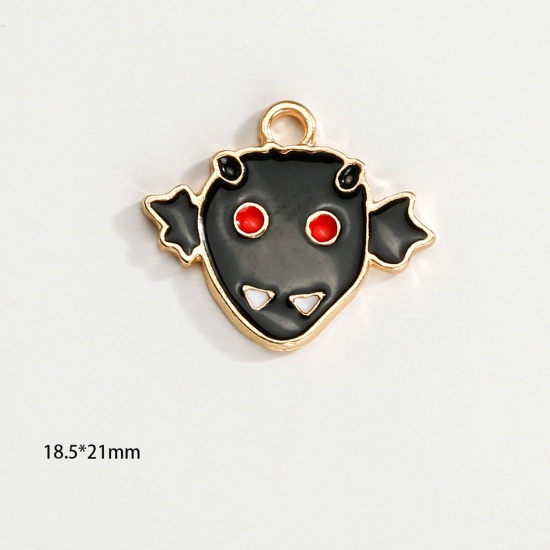 Picture of Zinc Based Alloy Halloween Charms KC Gold Plated Multicolor Halloween Devil Enamel 21.5mm x 18mm, 10 PCs