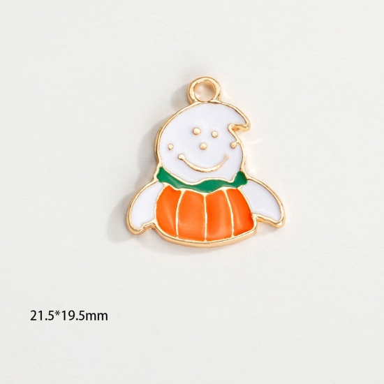 Picture of Zinc Based Alloy Halloween Charms KC Gold Plated Multicolor Pumpkin Enamel 22mm x 20mm, 10 PCs